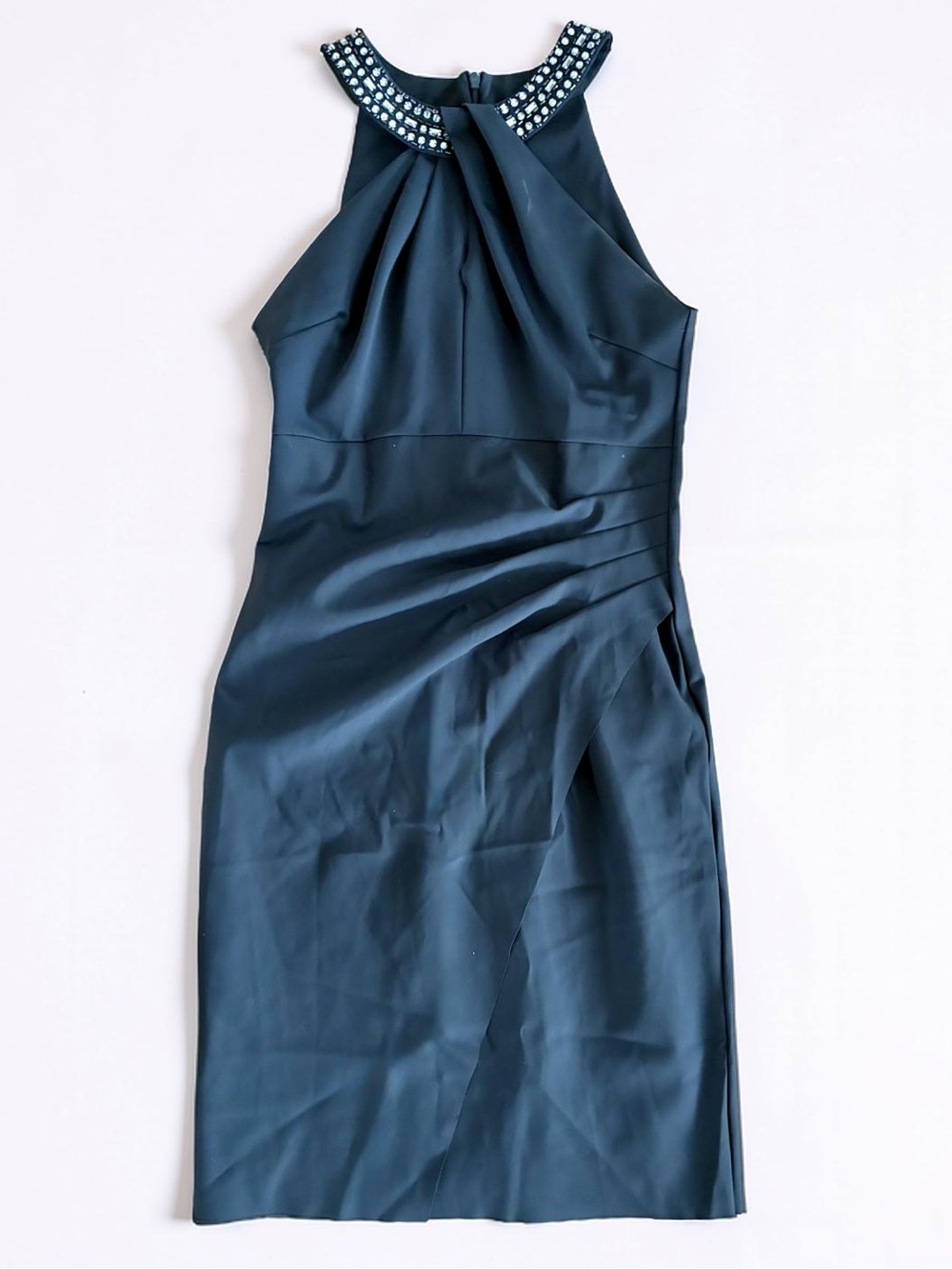 Alex Evenings Black Sheath Dress with Embellished Collar
